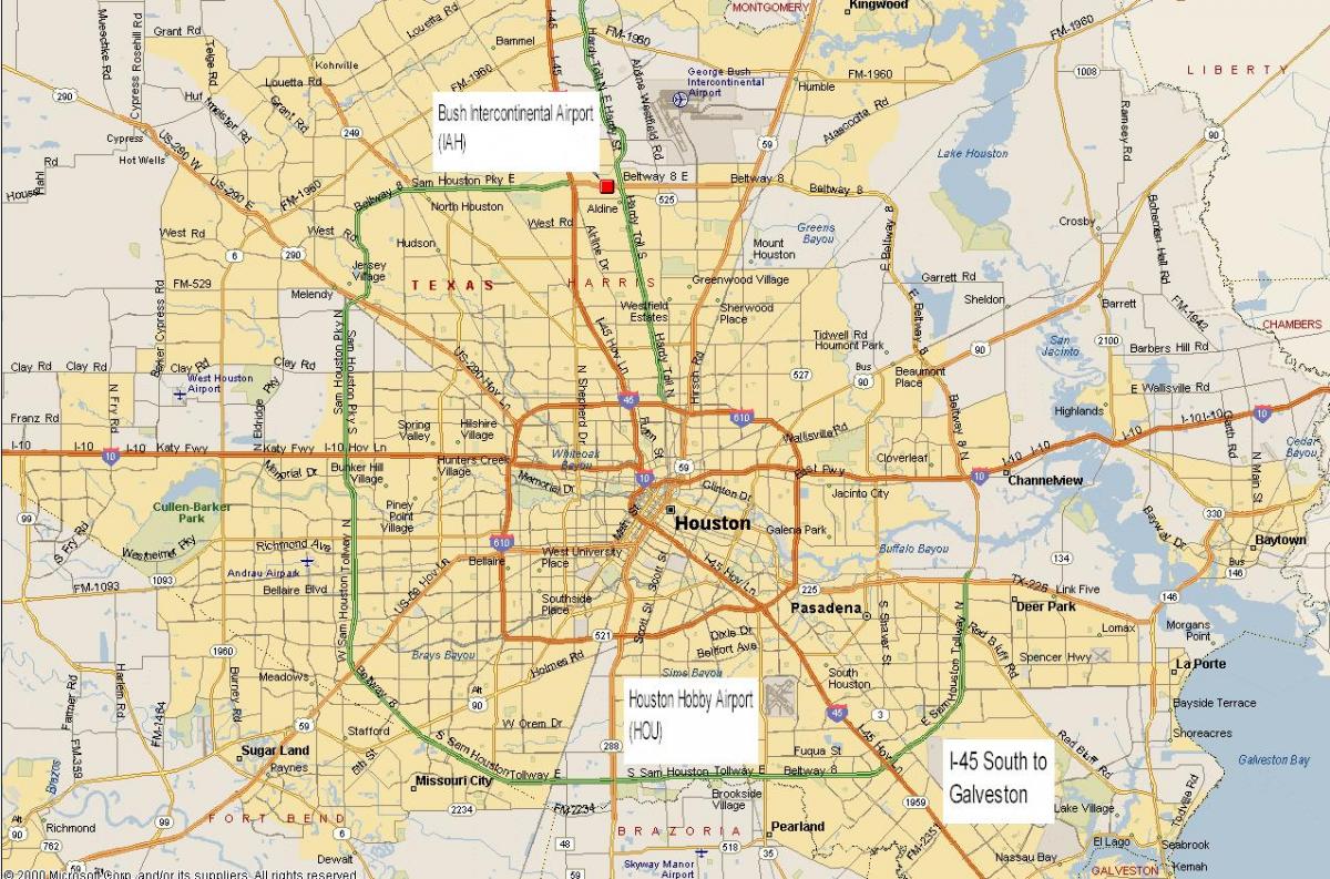 แผนที่ฮูสตันบริเวณรถไฟใต้ดิน